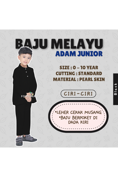 Baju Melayu Adam Kids - Black Baju Melayu Adam Kids - Black