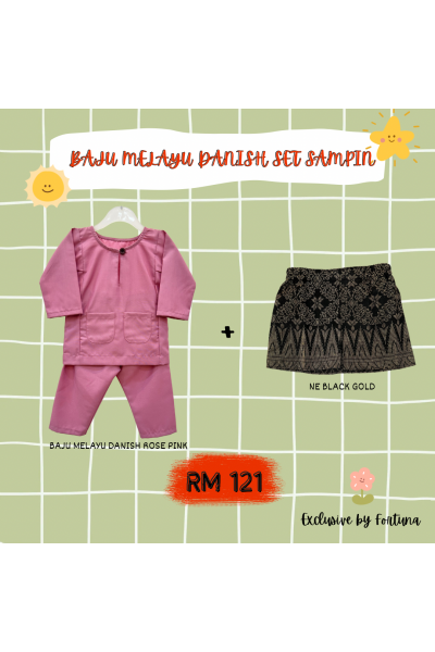 Baju Melayu Danish Rose Pink + Sampin NE Black Gold Baju Melayu Danish Rose Pink + Sampin NE Black Gold