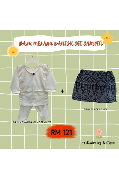 Baju Melayu Danish Off White + Sampin DARK Black Silver Baju Melayu Danish Off White + Sampin DARK Black Silver