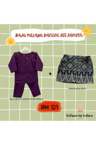 Baju Melayu Danish Plum Purple + Sampin DARK Black Gold Baju Melayu Danish Plum Purple + Sampin DARK Black Gold
