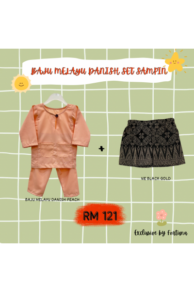 Baju Melayu Danish Peach + Sampin NE Black Gold Baju Melayu Danish Peach + Sampin NE Black Gold