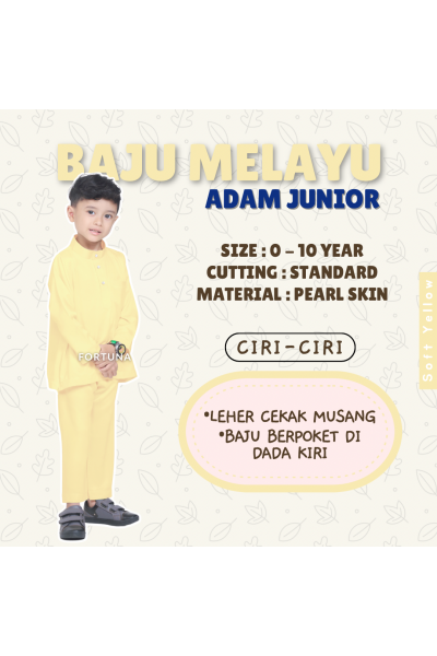 Baju Melayu Adam Kids - Soft Yellow Baju Melayu Adam Kids - Soft Yellow
