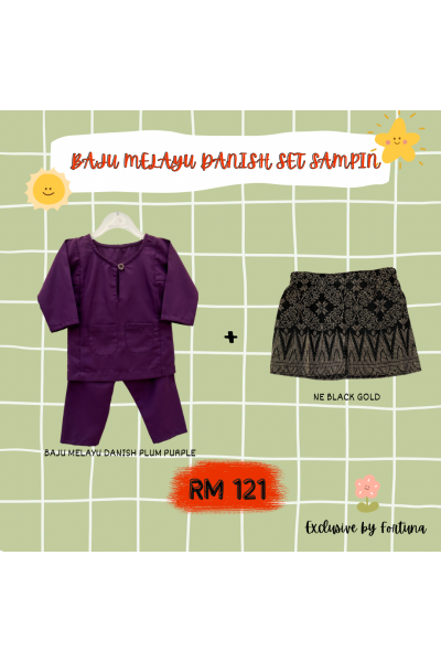 Baju Melayu Danish Plum Purple + Sampin NE Black Gold Baju Melayu Danish Plum Purple + Sampin NE Black Gold