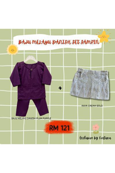 Baju Melayu Danish Plum Purple + Sampin RAYA Cream Gold Baju Melayu Danish Plum Purple + Sampin RAYA Cream Gold
