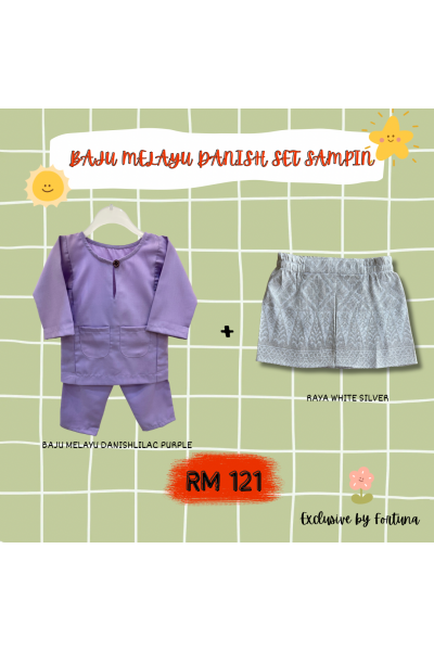 Baju Melayu Danish Lilac Purple + Sampin RAYA White Silver Baju Melayu Danish Lilac Purple + Sampin RAYA White Silver