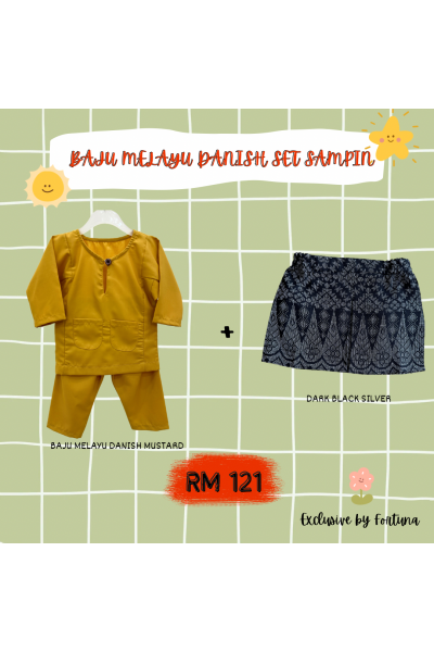 Baju Melayu Danish Mustard + Sampin DARK Black Silver Baju Melayu Danish Mustard + Sampin DARK Black Silver
