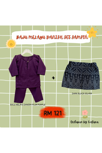 Baju Melayu Danish Plum Purple + Sampin DARK Black Silver Baju Melayu Danish Plum Purple + Sampin DARK Black Silver