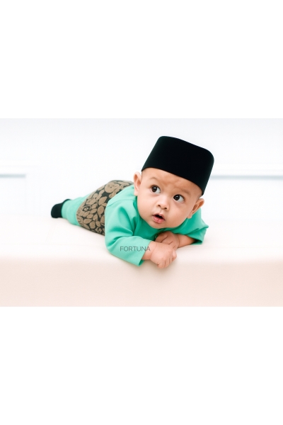 Baju Melayu Danish Turquoise Green + Sampin NE Black Silver