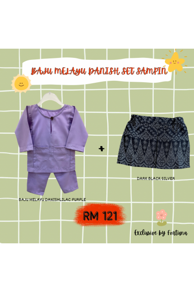 Baju Melayu Danish Lilac Purple + Sampin DARK Black Silver Baju Melayu Danish Lilac Purple + Sampin DARK Black Silver