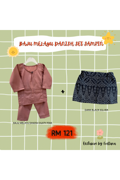 Baju Melayu Danish Dusty Pink + Sampin DARK Black Silver Baju Melayu Danish Dusty Pink + Sampin DARK Black Silver
