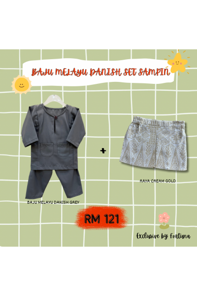 Baju Melayu Danish Grey + Sampin RAYA Cream Gold Baju Melayu Danish Grey + Sampin RAYA Cream Gold