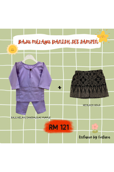 Baju Melayu Danish Lilac Purple + Sampin NE Black Gold Baju Melayu Danish Lilac Purple + Sampin NE Black Gold