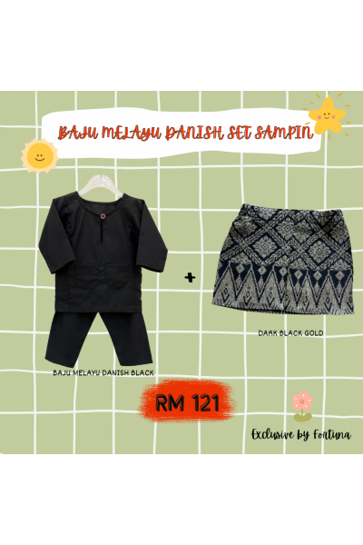 Baju Melayu Danish Black + Sampin DARK Black Gold Baju Melayu Danish Black + Sampin DARK Black Gold
