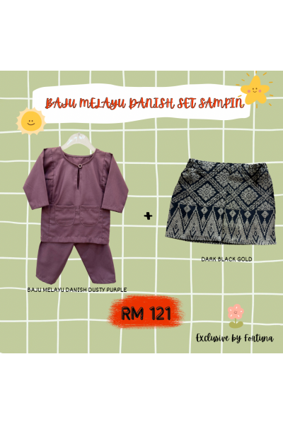 Baju Melayu Danish Dusty Purple + Sampin DARK Black Gold Baju Melayu Danish Dusty Purple + Sampin DARK Black Gold