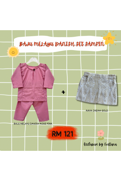 Baju Melayu Danish Rose Pink + Sampin RAYA Cream Gold Baju Melayu Danish Rose Pink + Sampin RAYA Cream Gold