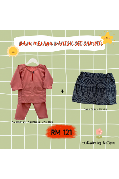 Baju Melayu Danish Salmon Pink + Sampin DARK Black Silver Baju Melayu Danish Salmon Pink + Sampin DARK Black Silver