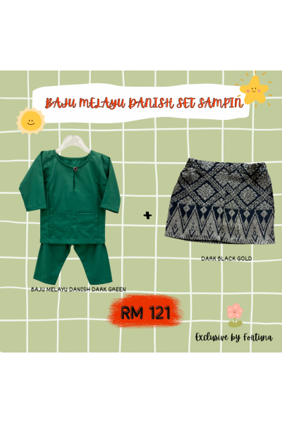 Baju Melayu Danish Dark Green + Sampin DARK Black Gold Baju Melayu Danish Dark Green + Sampin DARK Black Gold