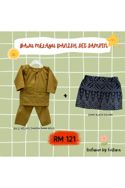 Baju Melayu Danish Dark Gold + Sampin DARK Black Silver Baju Melayu Danish Dark Gold + Sampin DARK Black Silver
