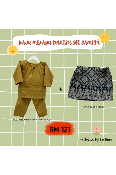 Baju Melayu Danish Dark Gold + Sampin DARK Black Gold Baju Melayu Danish Dark Gold + Sampin DARK Black Gold