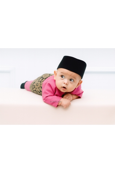 Baju Melayu Danish Rose Pink + Sampin DARK Black Silver