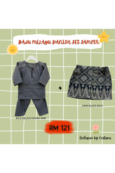 Baju Melayu Danish Grey + Sampin DARK Black Gold Baju Melayu Danish Grey + Sampin DARK Black Gold