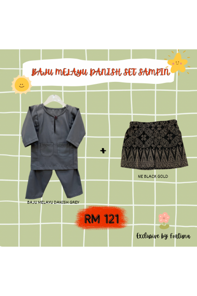 Baju Melayu Danish Grey + Sampin NE Black Gold Baju Melayu Danish Grey + Sampin NE Black Gold