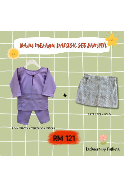 Baju Melayu Danish Lilac Purple + Sampin RAYA Cream Gold Baju Melayu Danish Lilac Purple + Sampin RAYA Cream Gold