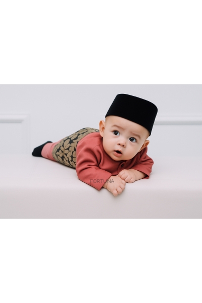 Baju Melayu Danish Dusty Pink + Sampin DARK Black Silver