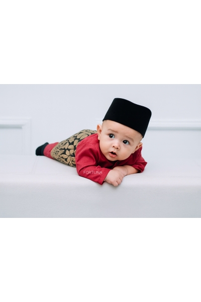 Baju Melayu Danish Maroon + Sampin DARK Black Silver