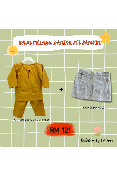 Baju Melayu Danish Mustard + Sampin RAYA Cream Gold Baju Melayu Danish Mustard + Sampin RAYA Cream Gold