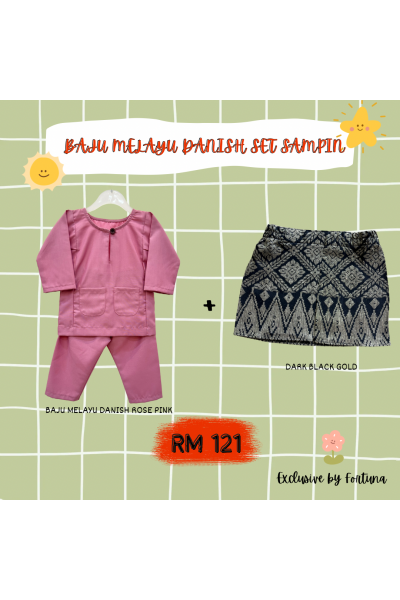 Baju Melayu Danish Rose Pink + Sampin DARK Black Gold Baju Melayu Danish Rose Pink + Sampin DARK Black Gold