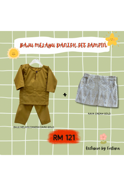 Baju Melayu Danish Dark Gold + Sampin RAYA Cream Gold Baju Melayu Danish Dark Gold + Sampin RAYA Cream Gold