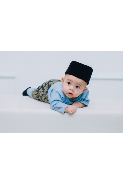 Baju Melayu Danish Soft Blue + Sampin RAYA White Silver