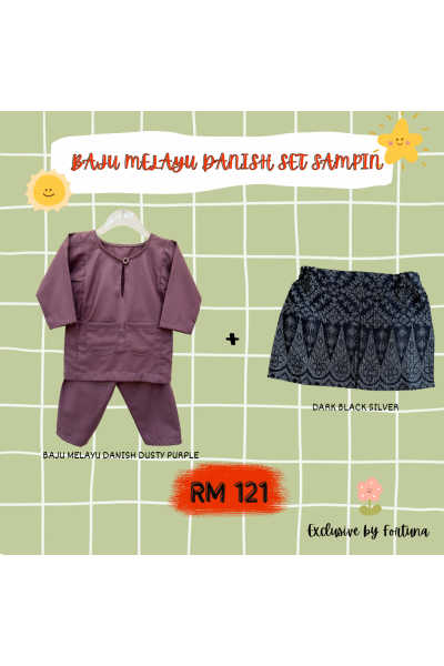 Baju Melayu Danish Dusty Purple + Sampin DARK Black Silver Baju Melayu Danish Dusty Purple + Sampin DARK Black Silver