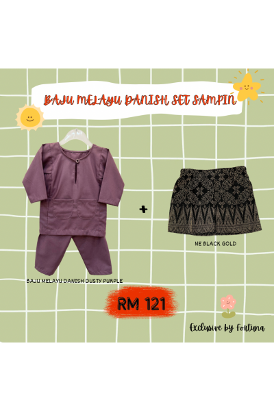 Baju Melayu Danish Dusty Purple + Sampin NE Black Gold Baju Melayu Danish Dusty Purple + Sampin NE Black Gold
