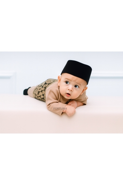 Baju Melayu Danish Nude Brown +  Sampin DARK Black Silver