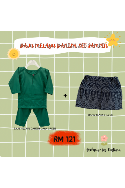 Baju Melayu Danish Dark Green + Sampin DARK Black Silver Baju Melayu Danish Dark Green + Sampin DARK Black Silver