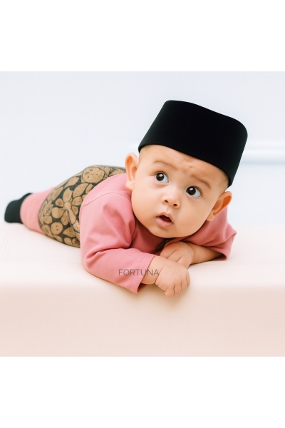 Baju Melayu Danish Salmon Pink + Sampin RAYA White Silver