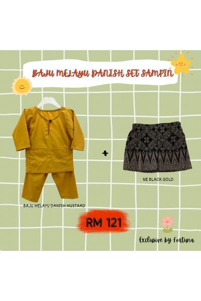 Baju Melayu Danish Mustard + Sampin NE Black Gold Baju Melayu Danish Mustard + Sampin NE Black Gold