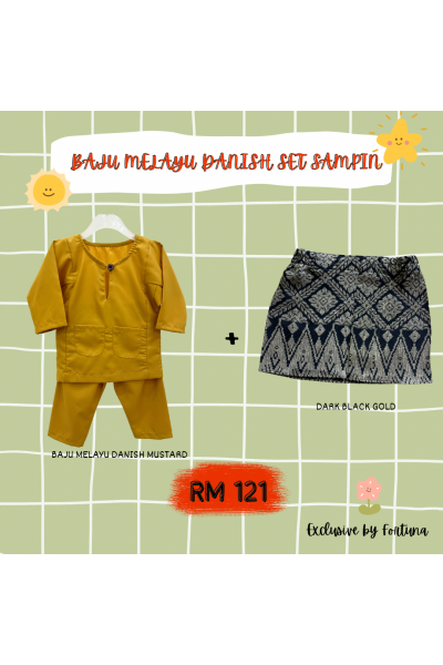 Baju Melayu Danish Mustard + Sampin DARK Black Gold Baju Melayu Danish Mustard + Sampin DARK Black Gold
