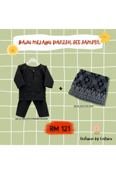 Baju Melayu Danish Black + Sampin NE Black Silver