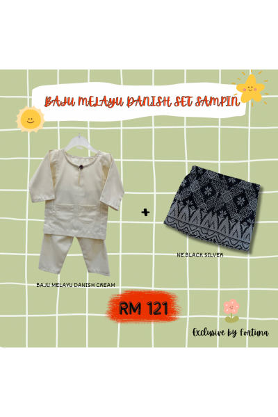 Baju Melayu Danish Cream + Sampin NE Black Silver