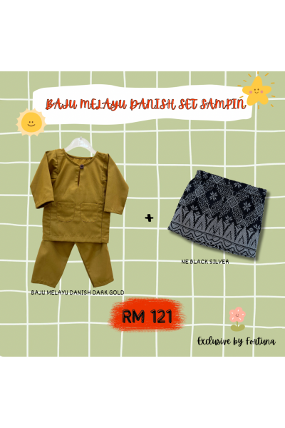 Baju Melayu Danish Dark Gold + Sampin NE Black Silver