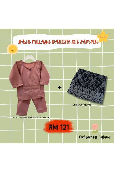 Baju Melayu Danish Dusty Pink + Sampin NE Black Silver