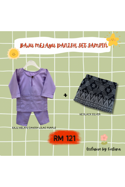 Baju Melayu Danish Lilac Purple + Sampin NE Black Silver