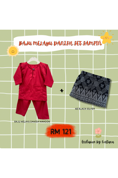 Baju Melayu Danish Maroon + Sampin NE Black Silver