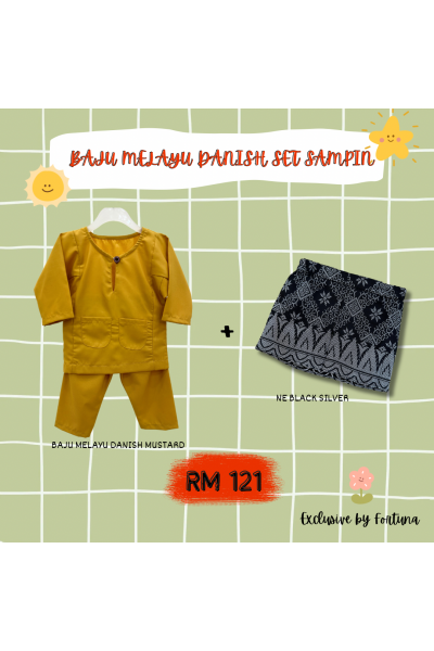 Baju Melayu Danish Mustard + Sampin NE Black Silver