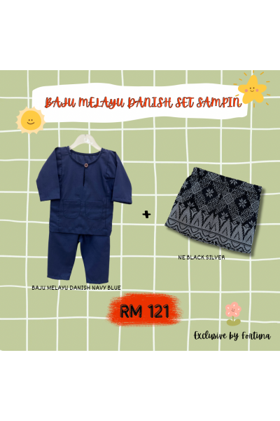 Baju Melayu Danish Navy Blue + Sampin NE Black Silver