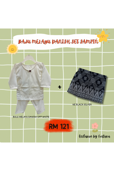 Baju Melayu Danish Off White + Sampin NE Black Silver