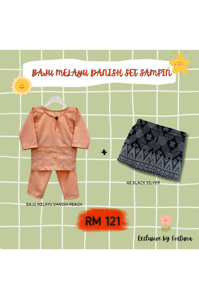 Baju Melayu Danish Peach + Sampin NE Black Silver